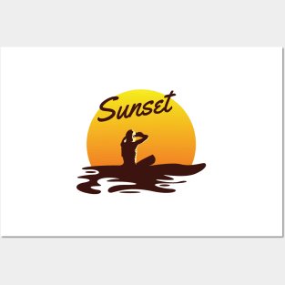 Retro Surfing Sunset Vintage Posters and Art